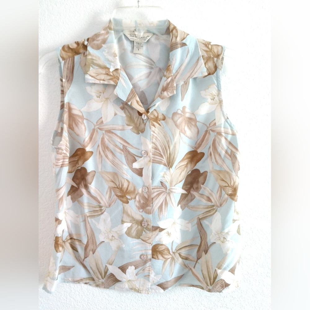 Tori Richard Honolulu Hawaiian Floral Shirt Sleeveless 4P 4 Petite Chest 32"